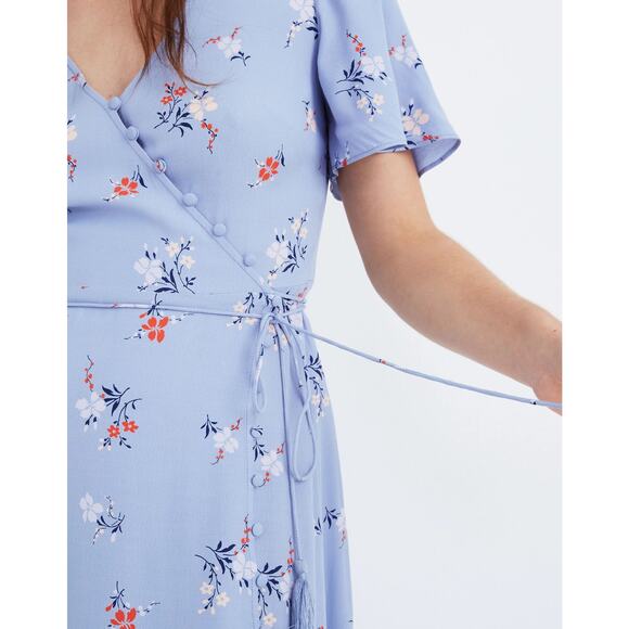 Madewell Women's Button-Wrap Midi Dress in Aloha Flower Rainwashed Peri Size 14 - Picture 3 of 8